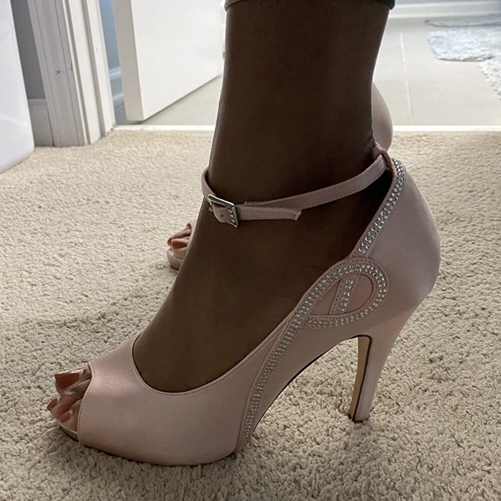 Erijunor  Peep Toe Side Open Rhinestones Platform Satin Bridal Wedding Party 9.5